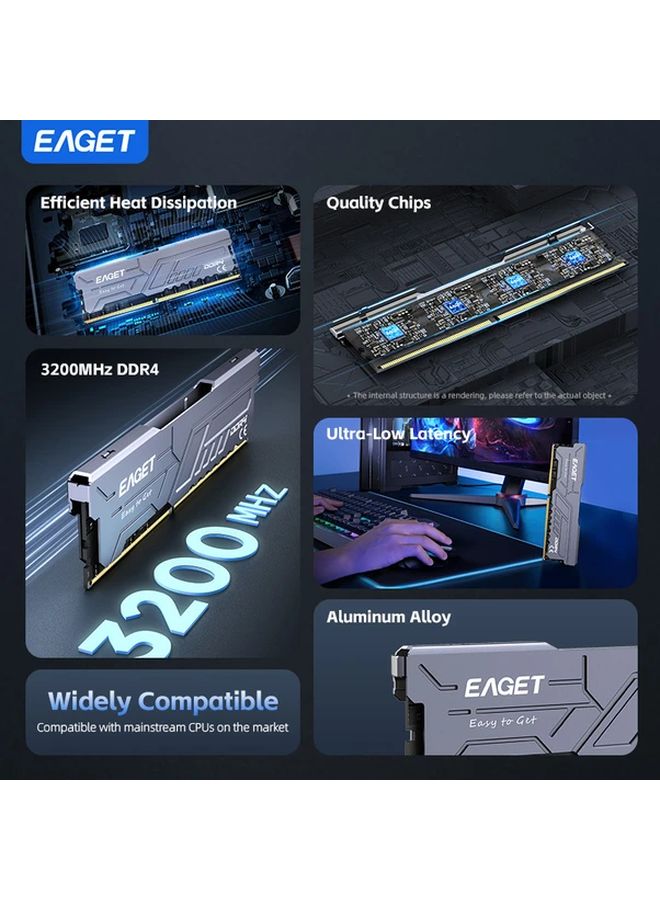 Eaget 16GB Kit 2x8GB 3200Mhz DDR4 Desktop Gaming RAM Silvery White Heatsink - Image 4